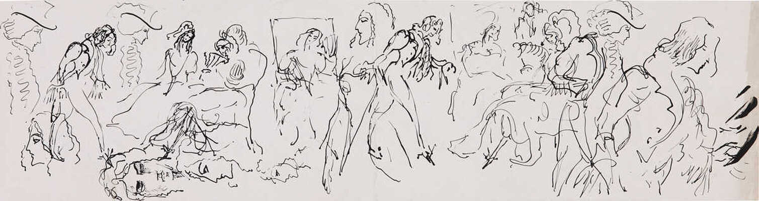 Бехтеев Владимир Георгиевич. Лот из 19 иллюстраций к роману Т. Готье «Девица Мопен» на 16 листах, на оборотной стороне наброски (для издательства Academia)